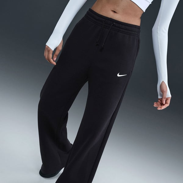 Nike W NSW PHNX FLC HR PANT WIDE 2 Siyah Kadın Eşofman Alt