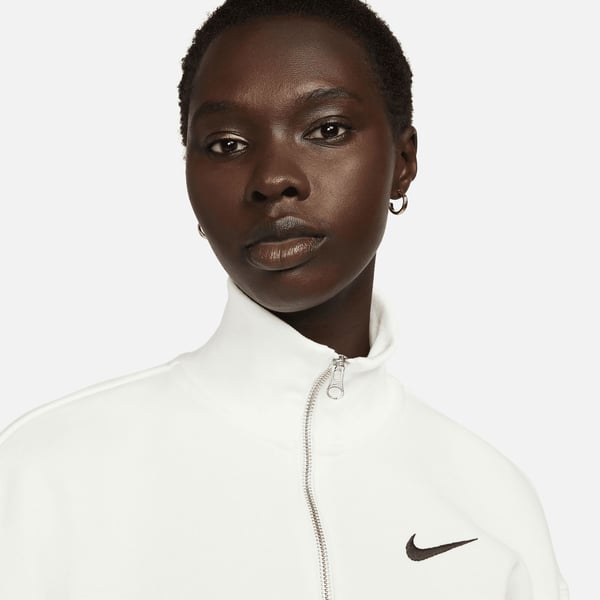 Nike W NSW PHNX FLC QZ CROP Beyaz Kadın T-Shirt