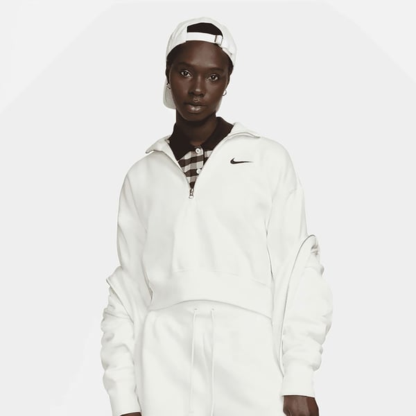 Nike W NSW PHNX FLC QZ CROP Beyaz Kadın T-Shirt