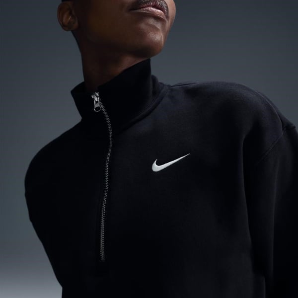 Nike W NSW PHNX FLC QZ CROP Siyah Kadın Sweatshirt