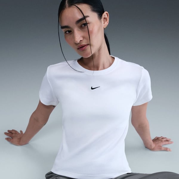 Nike W NSW RIB TGHT SS TEE Beyaz Kadın T-Shirt