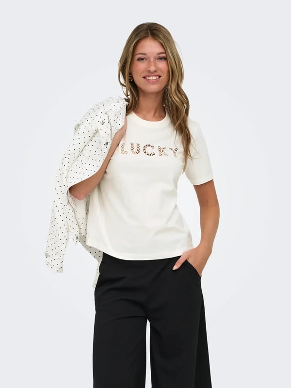 Only JDYSELMA S/S OPEN EMB TOP JRS NOOS Beyaz Kadın T-Shirt