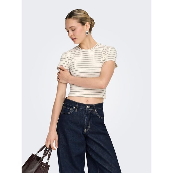 Only ONLANITS S/S O-NECK CROPPED TOP JRS Bej Kadın T-Shirt