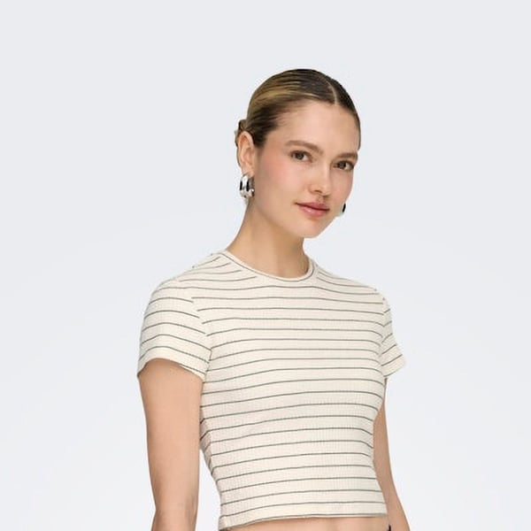 Only ONLANITS S/S O-NECK CROPPED TOP JRS Bej Kadın T-Shirt