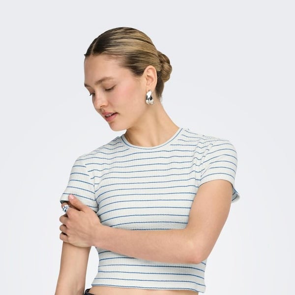 Only ONLANITS S/S O-NECK CROPPED TOP JRS Mavi Kadın T-Shirt