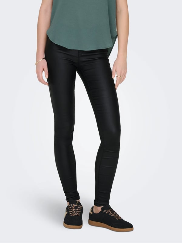 Only ONLANNE K MID WAIST COATED PNT NOOS Siyah Kadın Pantolon