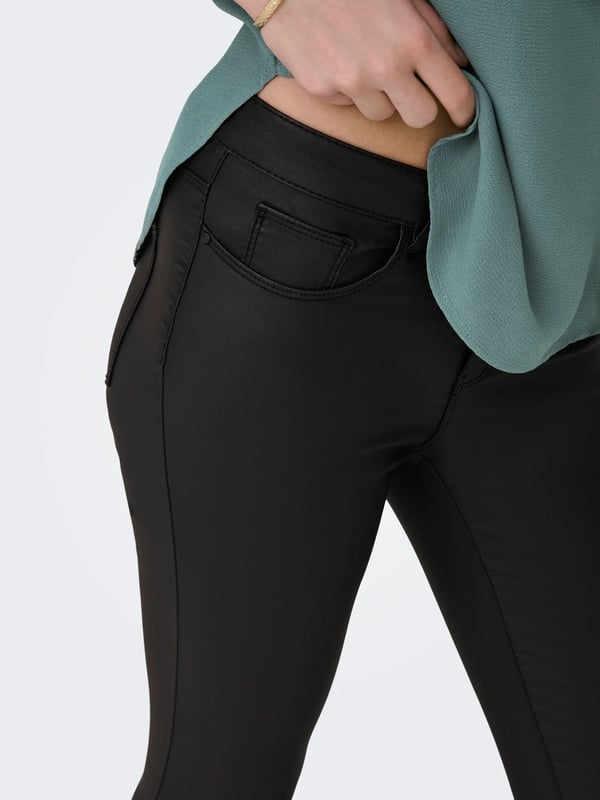 Only ONLANNE K MID WAIST COATED PNT NOOS Siyah Kadın Pantolon