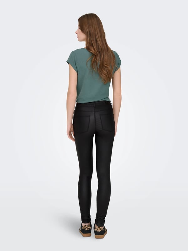 Only ONLANNE K MID WAIST COATED PNT NOOS Siyah Kadın Pantolon