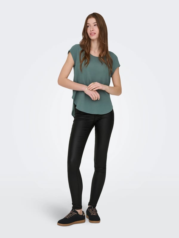 Only ONLANNE K MID WAIST COATED PNT NOOS Siyah Kadın Pantolon