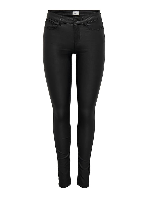 Only ONLANNE K MID WAIST COATED PNT NOOS Siyah Kadın Pantolon