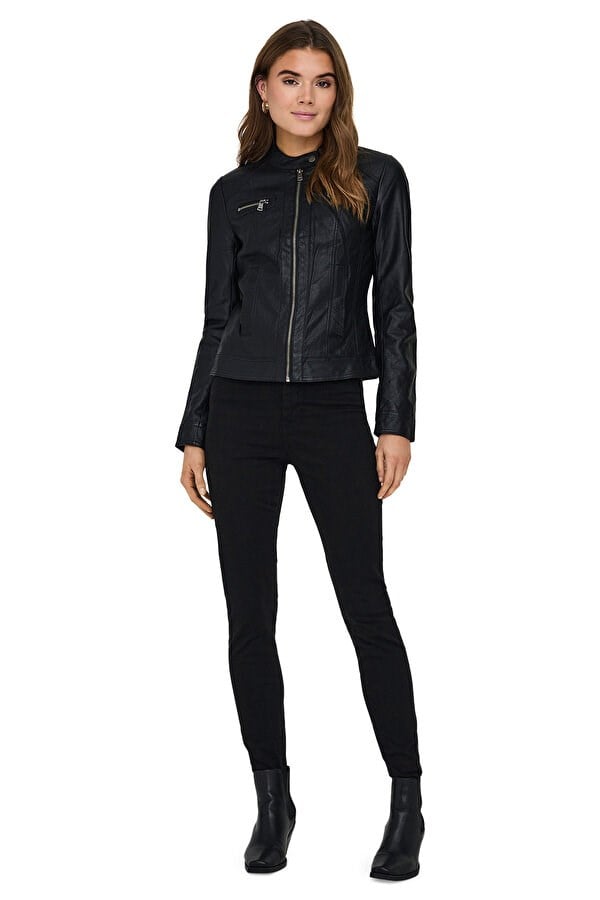Only ONLBANDIT FAUX LEATHER BIKER OTW NOOS Siyah Kadın Ceket