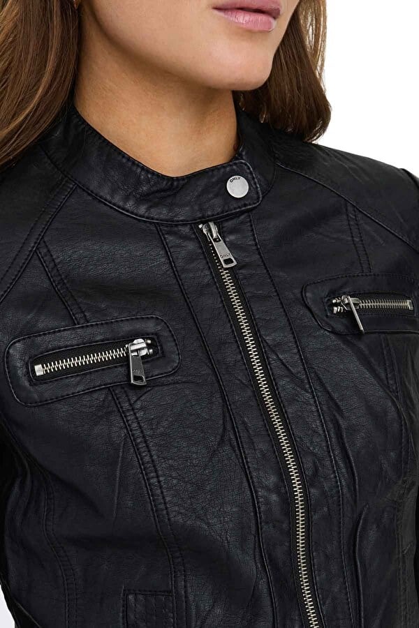Only ONLBANDIT FAUX LEATHER BIKER OTW NOOS Siyah Kadın Ceket