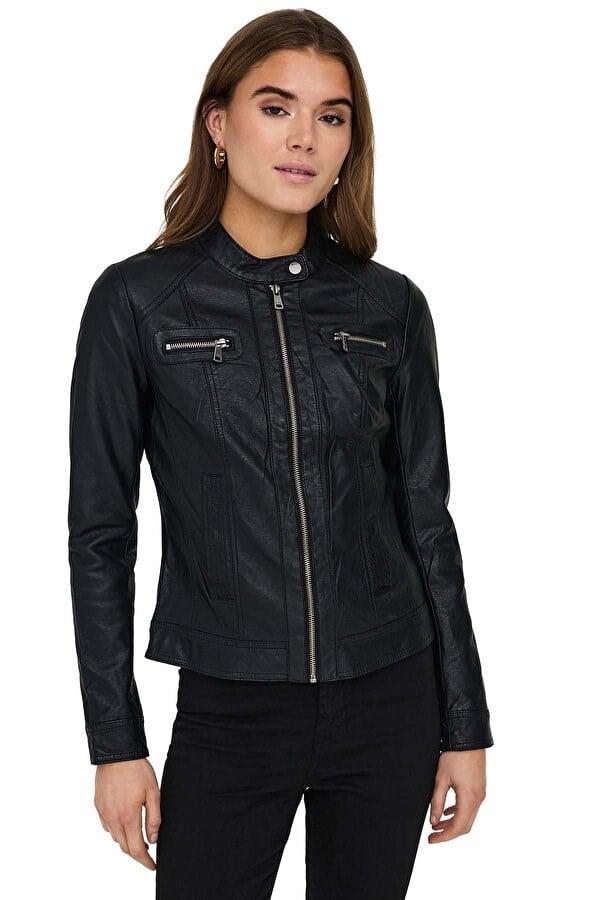 Only ONLBANDIT FAUX LEATHER BIKER OTW NOOS Siyah Kadın Ceket