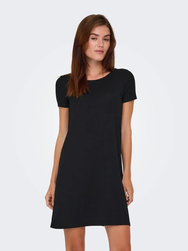 Only ONLBERA BACK LACE UP S/S DRESS JRS NOOS Siyah Kadın Elbise