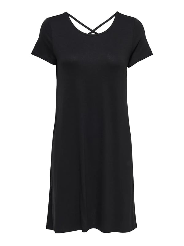 Only ONLBERA BACK LACE UP S/S DRESS JRS NOOS Siyah Kadın Elbise
