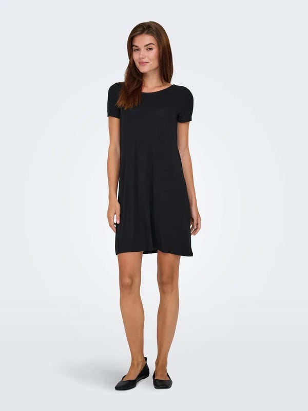 Only ONLBERA BACK LACE UP S/S DRESS JRS NOOS Siyah Kadın Elbise