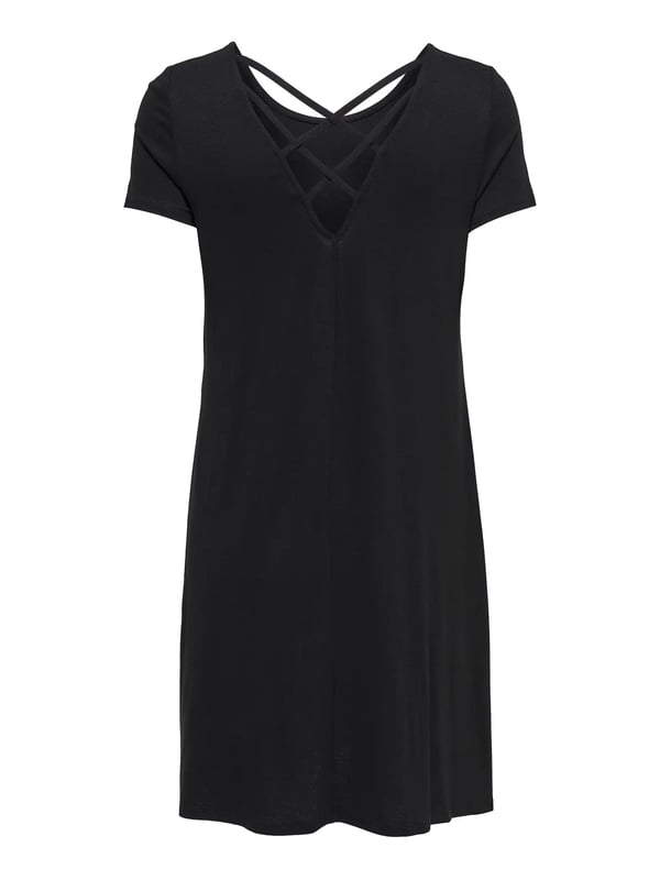 Only ONLBERA BACK LACE UP S/S DRESS JRS NOOS Siyah Kadın Elbise