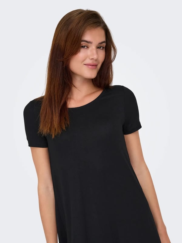 Only ONLBERA BACK LACE UP S/S DRESS JRS NOOS Siyah Kadın Elbise