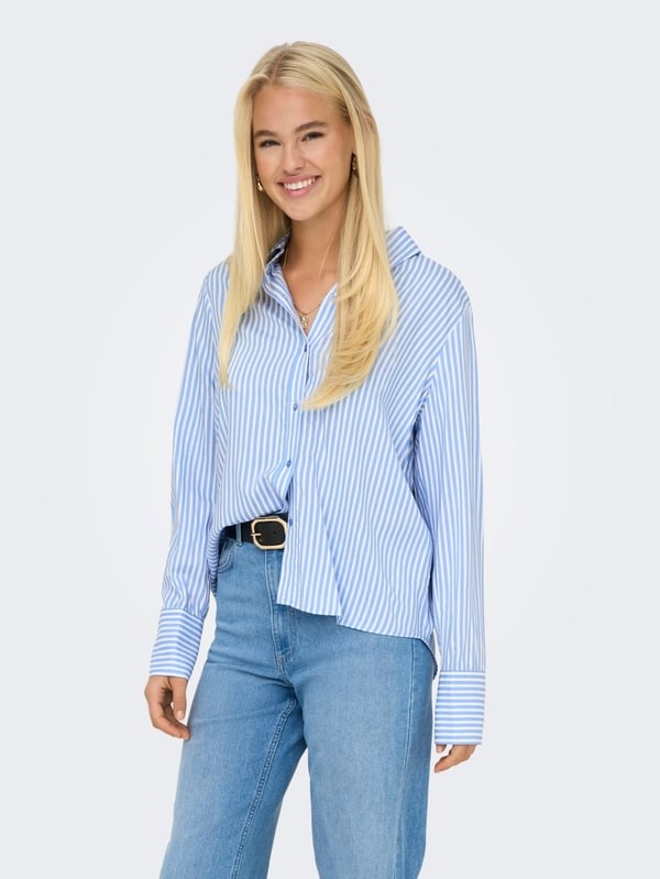 Only ONLBERIT LIFE L/S SHIRT NOOS WVN Açık Mavi Kadın Gömlek