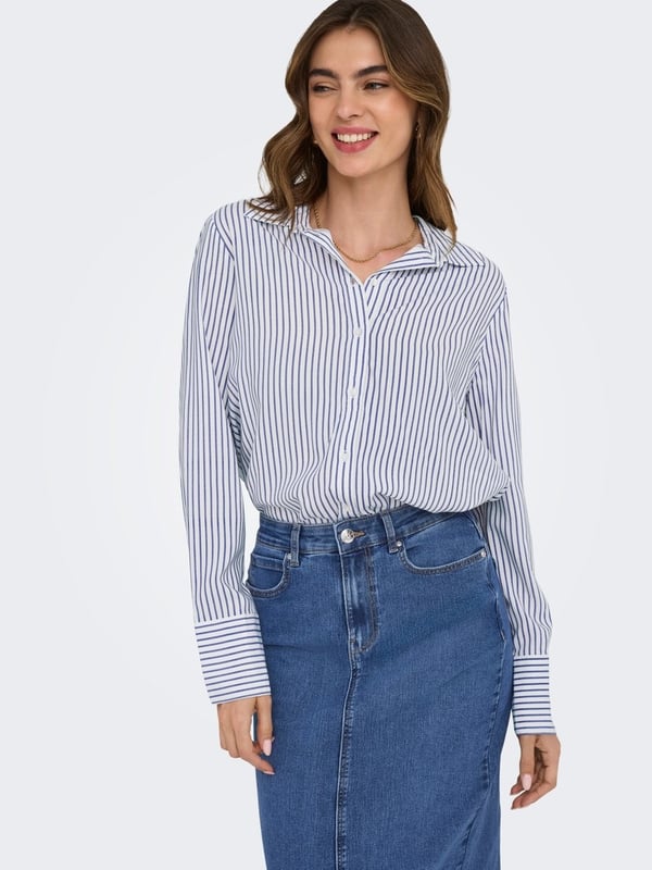 Only ONLBERIT LIFE L/S SHIRT NOOS WVN Mavi Kadın Gömlek