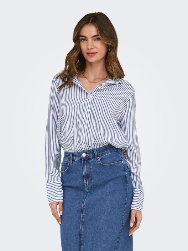 Only ONLBERIT LIFE L/S SHIRT NOOS WVN Mavi Kadın Gömlek