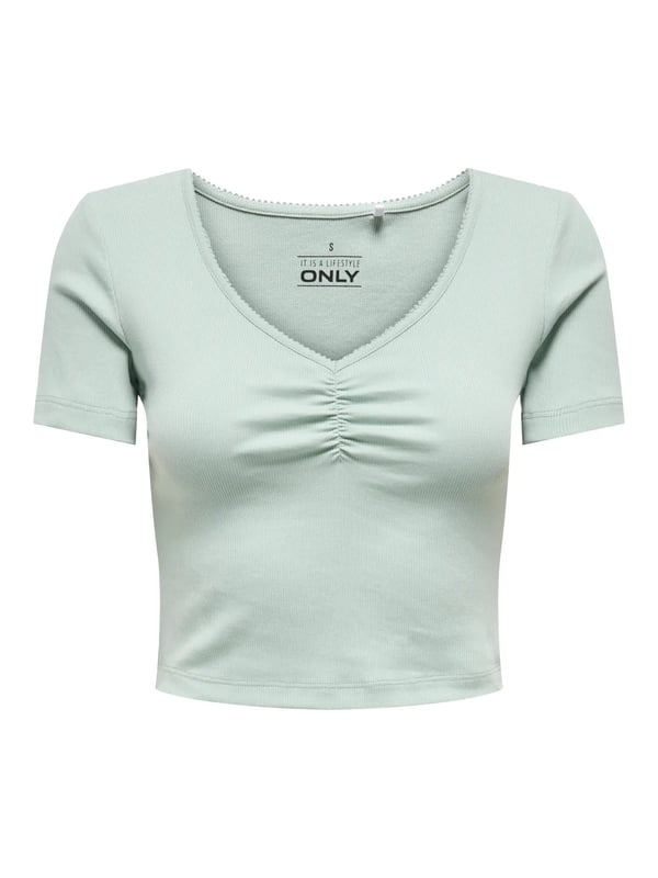 Only ONLBETTY S/S SCALLOP V-NECK CC JRS Turkuaz Kadın T-Shirt