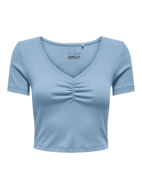 Only ONLBETTY S/S SCALLOP V-NECK CC JRS Açık Mavi Kadın T-Shirt