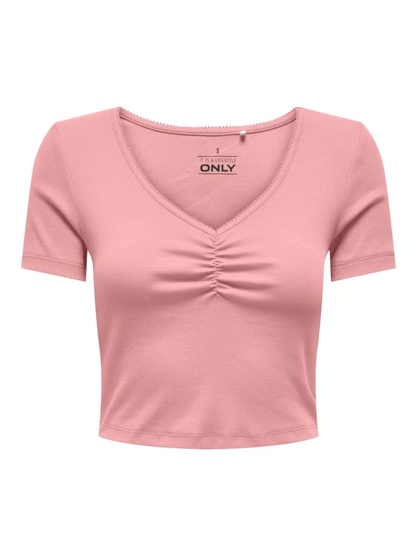 Only ONLBETTY S/S SCALLOP V-NECK CC JRS Pembe Kadın T-Shirt