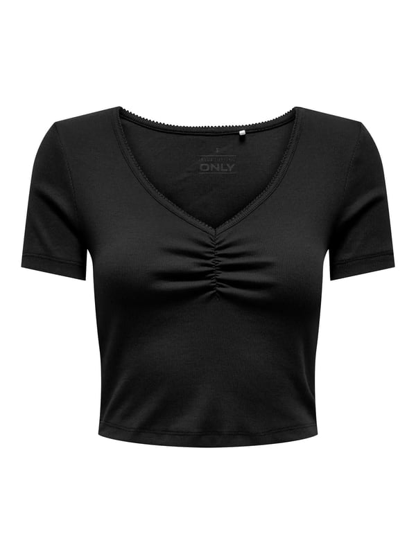 Only ONLBETTY S/S SCALLOP V-NECK CC JRS Siyah Kadın T-Shirt