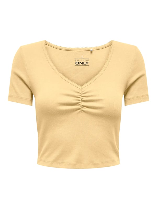 Only ONLBETTY S/S SCALLOP V-NECK CC JRS Sarı Kadın T-Shirt