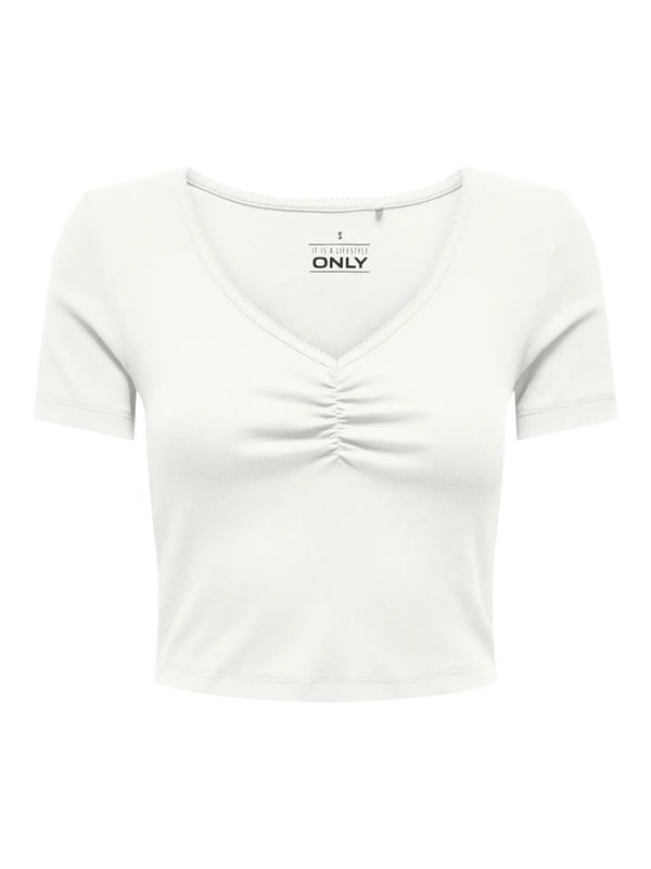 Only ONLBETTY S/S SCALLOP V-NECK CC JRS Beyaz Kadın T-Shirt