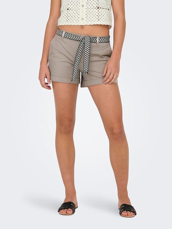 Only ONLBIANA MW COTTON BELT CHINO SHORTS PNT Gri Kadın Şort