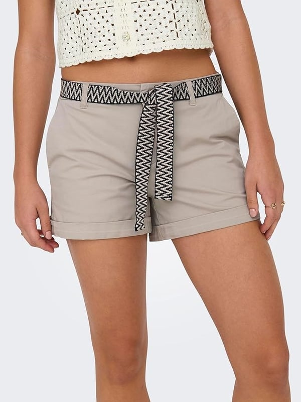 Only ONLBIANA MW COTTON BELT CHINO SHORTS PNT Gri Kadın Şort