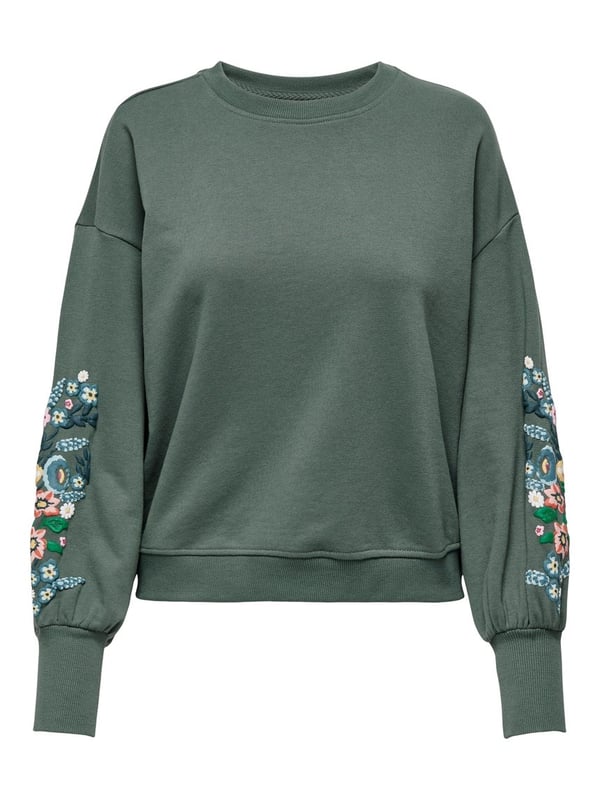 Only ONLBROOKE L/S O-NECK FLOWER SWT NOOS Yeşil Kadın Sweatshirt