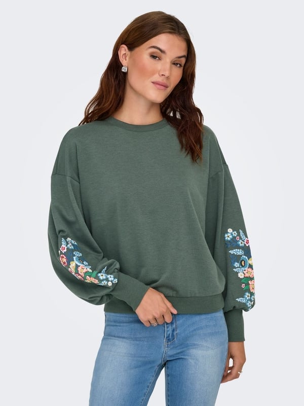 Only ONLBROOKE L/S O-NECK FLOWER SWT NOOS Yeşil Kadın Sweatshirt