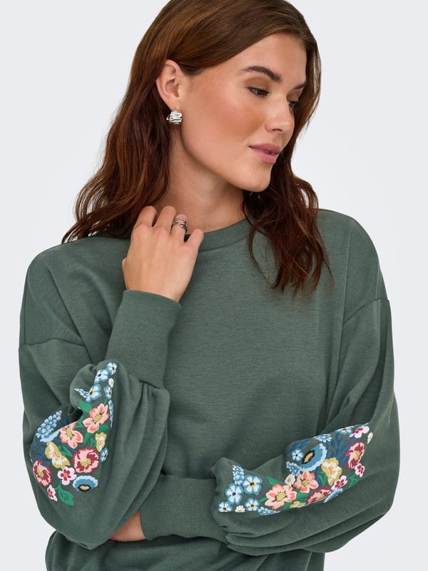 Only ONLBROOKE L/S O-NECK FLOWER SWT NOOS Yeşil Kadın Sweatshirt