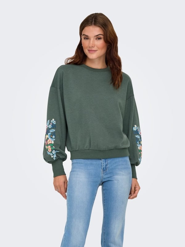 Only ONLBROOKE L/S O-NECK FLOWER SWT NOOS Yeşil Kadın Sweatshirt