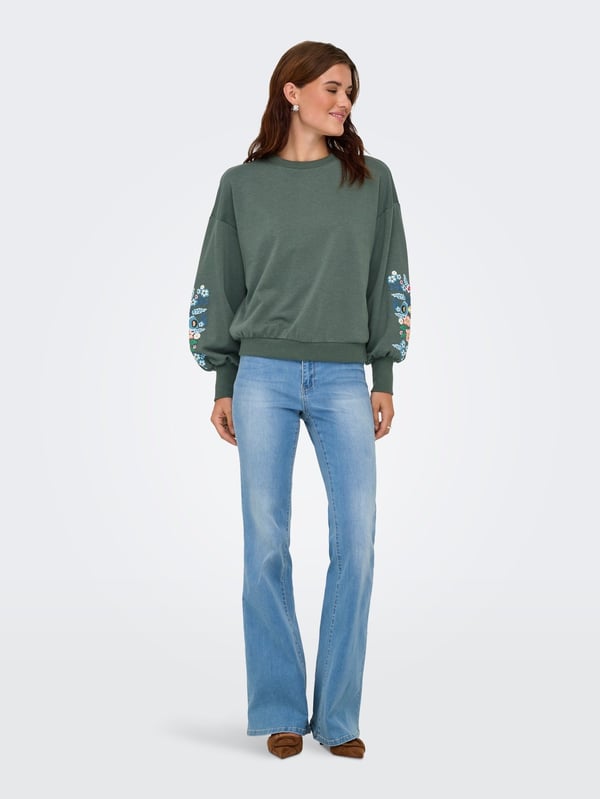 Only ONLBROOKE L/S O-NECK FLOWER SWT NOOS Yeşil Kadın Sweatshirt