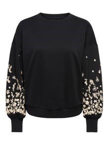Only ONLBROOKE L/S O-NECK FLOWER SWT NOOS Siyah Kadın Sweatshirt