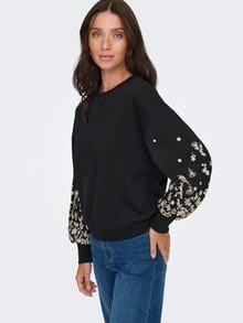 Only ONLBROOKE L/S O-NECK FLOWER SWT NOOS Siyah Kadın Sweatshirt