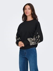 Only ONLBROOKE L/S O-NECK FLOWER SWT NOOS Siyah Kadın Sweatshirt