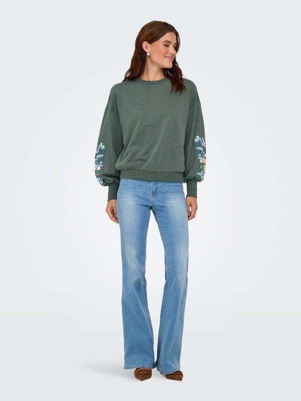 Only ONLBROOKE L/S O-NECK FLOWER SWT NOOS Yeşil Kadın Sweatshirt