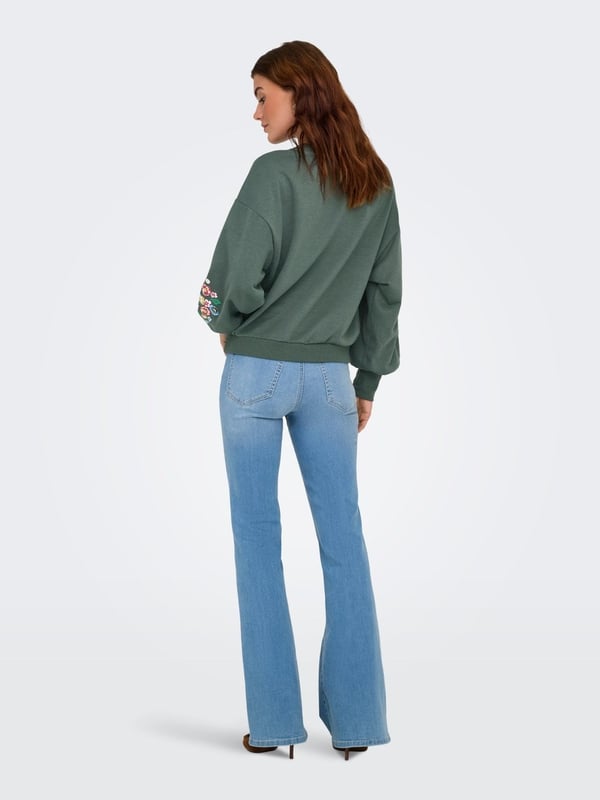 Only ONLBROOKE L/S O-NECK FLOWER SWT NOOS Yeşil Kadın Sweatshirt