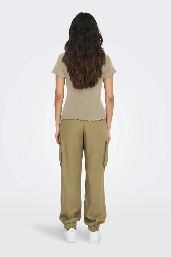 Only ONLCARLOTTA S/S TOP JRS NOOS Bej Kadın T-Shirt