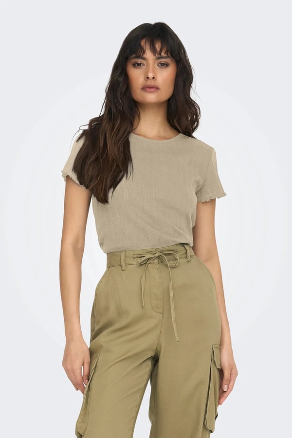 Only ONLCARLOTTA S/S TOP JRS NOOS Bej Kadın T-Shirt