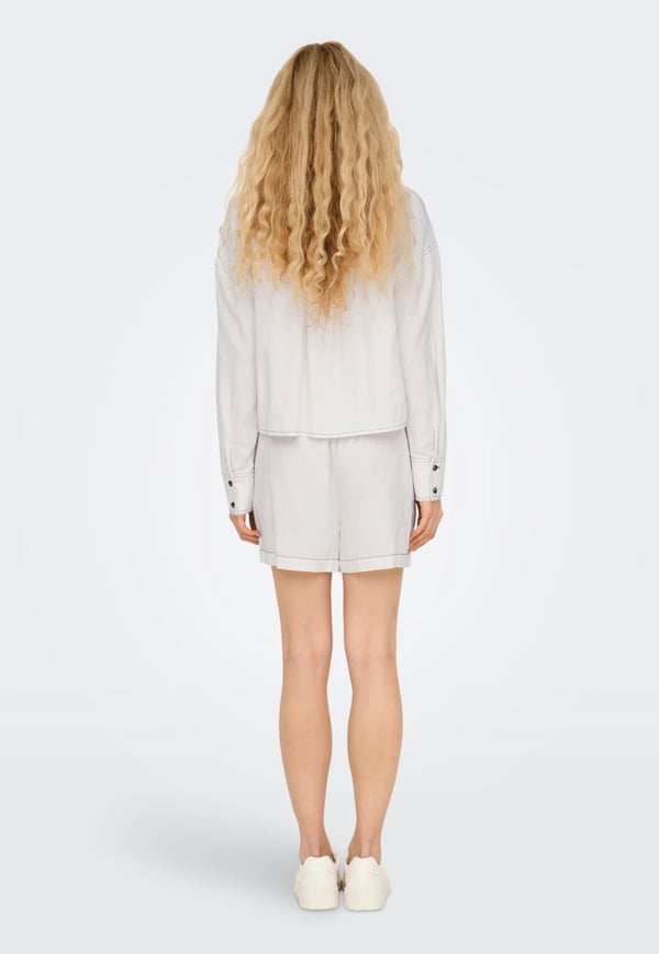 Only ONLCARO L/S LINEN BL CROP SHIRT CC PNT Beyaz Kadın Gömlek