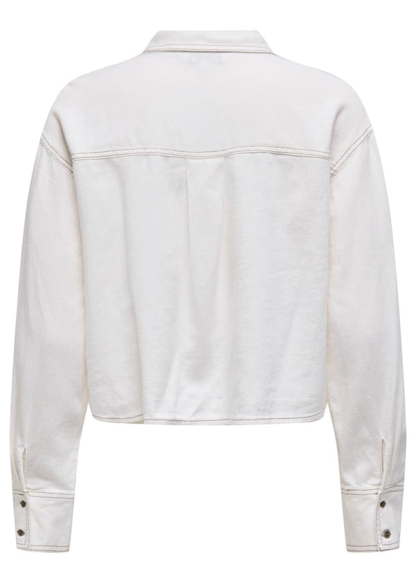 Only ONLCARO L/S LINEN BL CROP SHIRT CC PNT Beyaz Kadın Gömlek