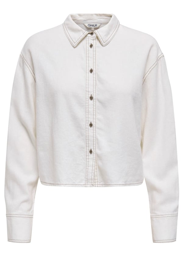 Only ONLCARO L/S LINEN BL CROP SHIRT CC PNT Beyaz Kadın Gömlek