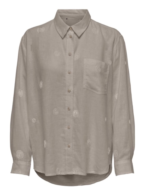 Only ONLCARO L/S LINEN BL EMB SHIRT CC PNT Bej Kadın Gömlek