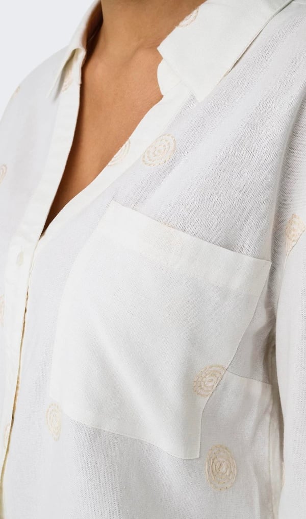 Only ONLCARO L/S LINEN BL EMB SHIRT CC PNT Beyaz Kadın Gömlek